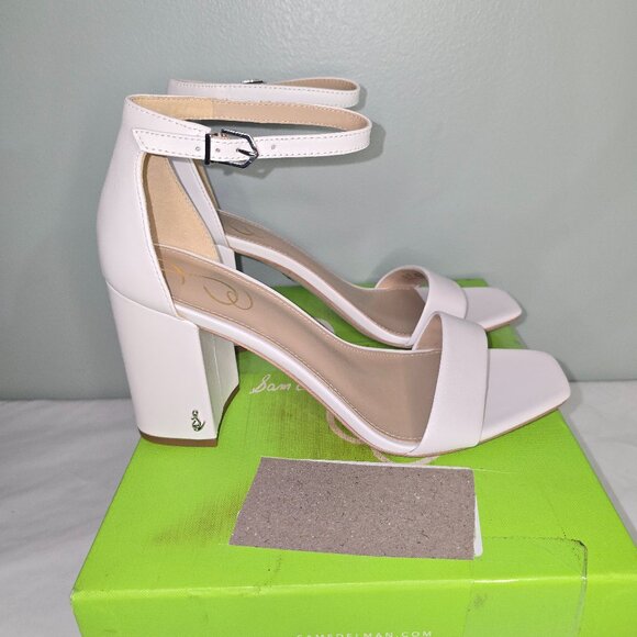 Sam Edelman Daniella Block Heel Sandal in Bright White Leather, Size US 8.5, NIB - Picture 1 of 8